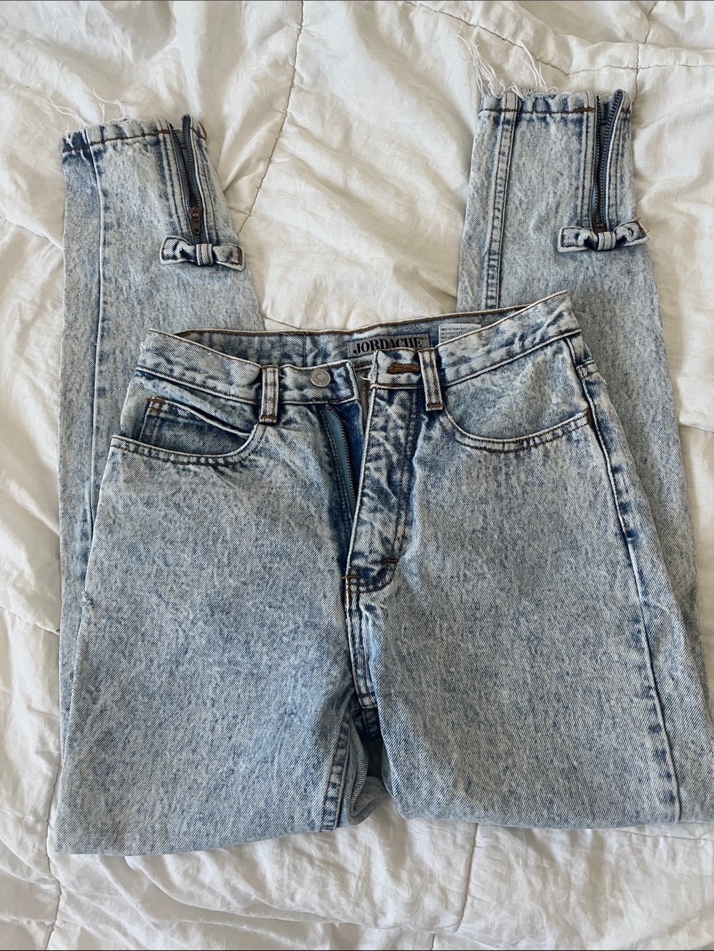 VTG Jordache 🌻 Denim Bows Acid Wash High-Rise Jeans